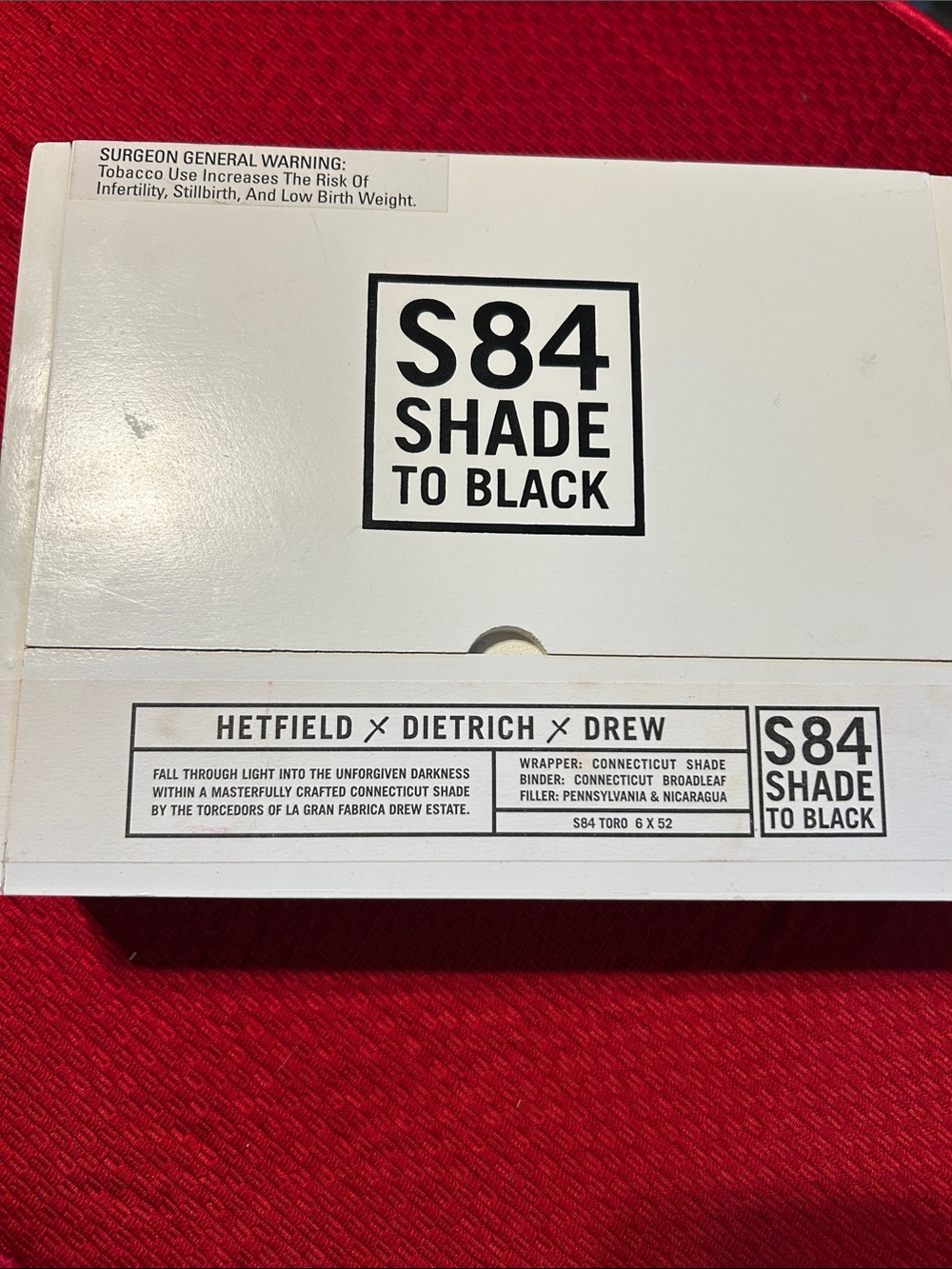 S84 Shade to Black Box - White with Black  Cigar Box